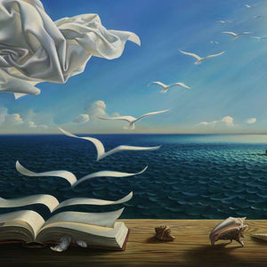 Traumwelt Buch Diamond Painting mit Meer und offenem Buch